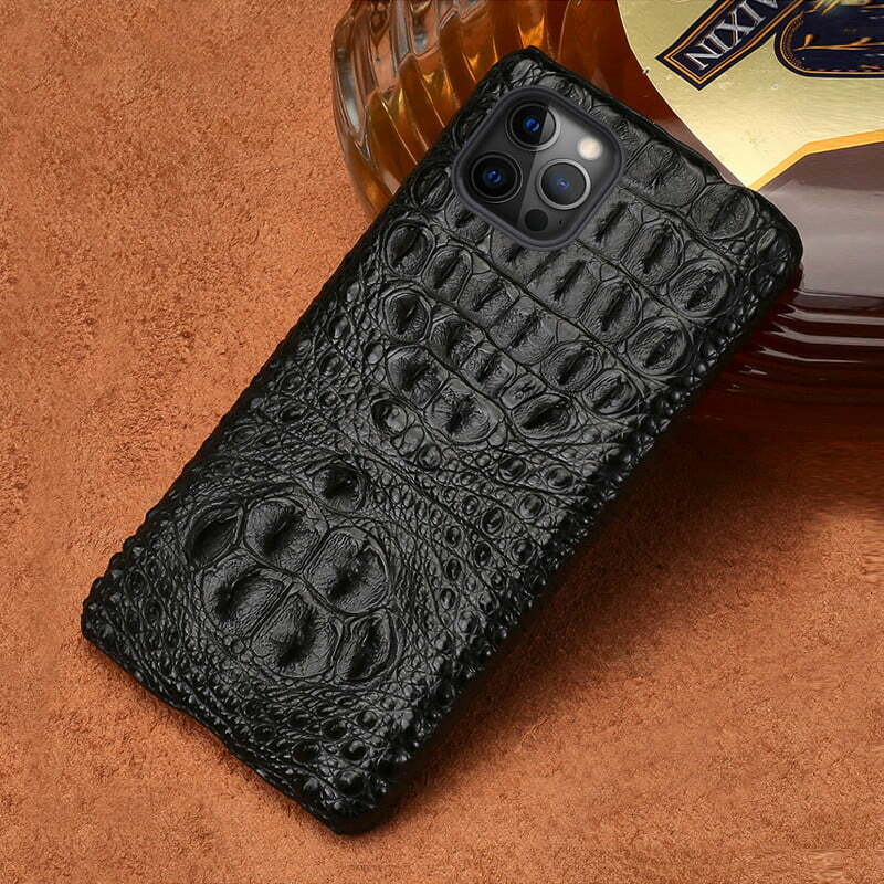 iPhone 12 Pro Max Leather Case Croco Dark Brown