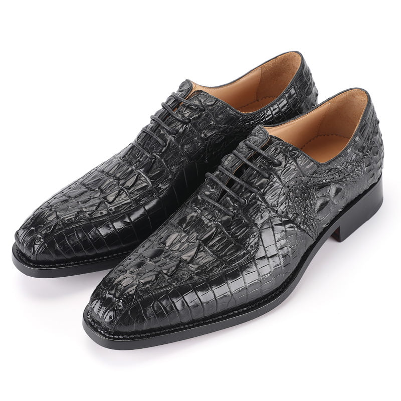 Men Crocodile Embossed Dress Shoes, Business Grey Oxford Shoes For Wedding  party