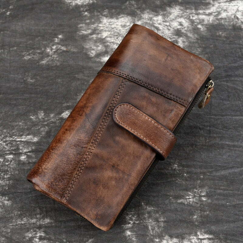 Vintage Men's Clutch Bags RFID Genuine Crazy Horse Leather Handbag Male  Long Money Wallets Phone Pouch Man Clutch Coin Purse